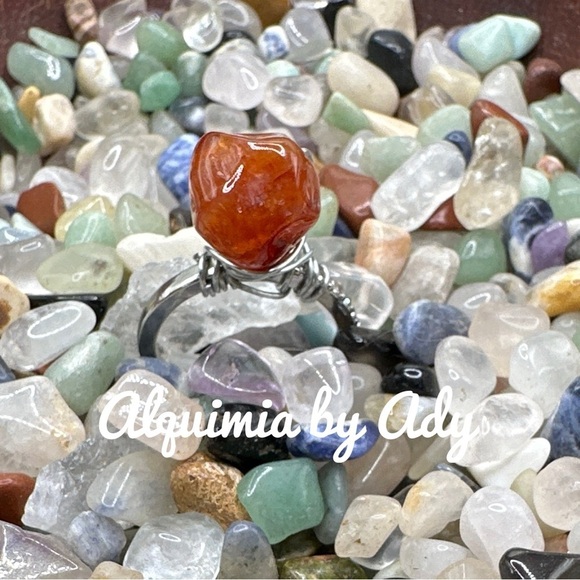 silver Carnelian wire wrap handmade gem chunky  ring - Picture 1 of 3
